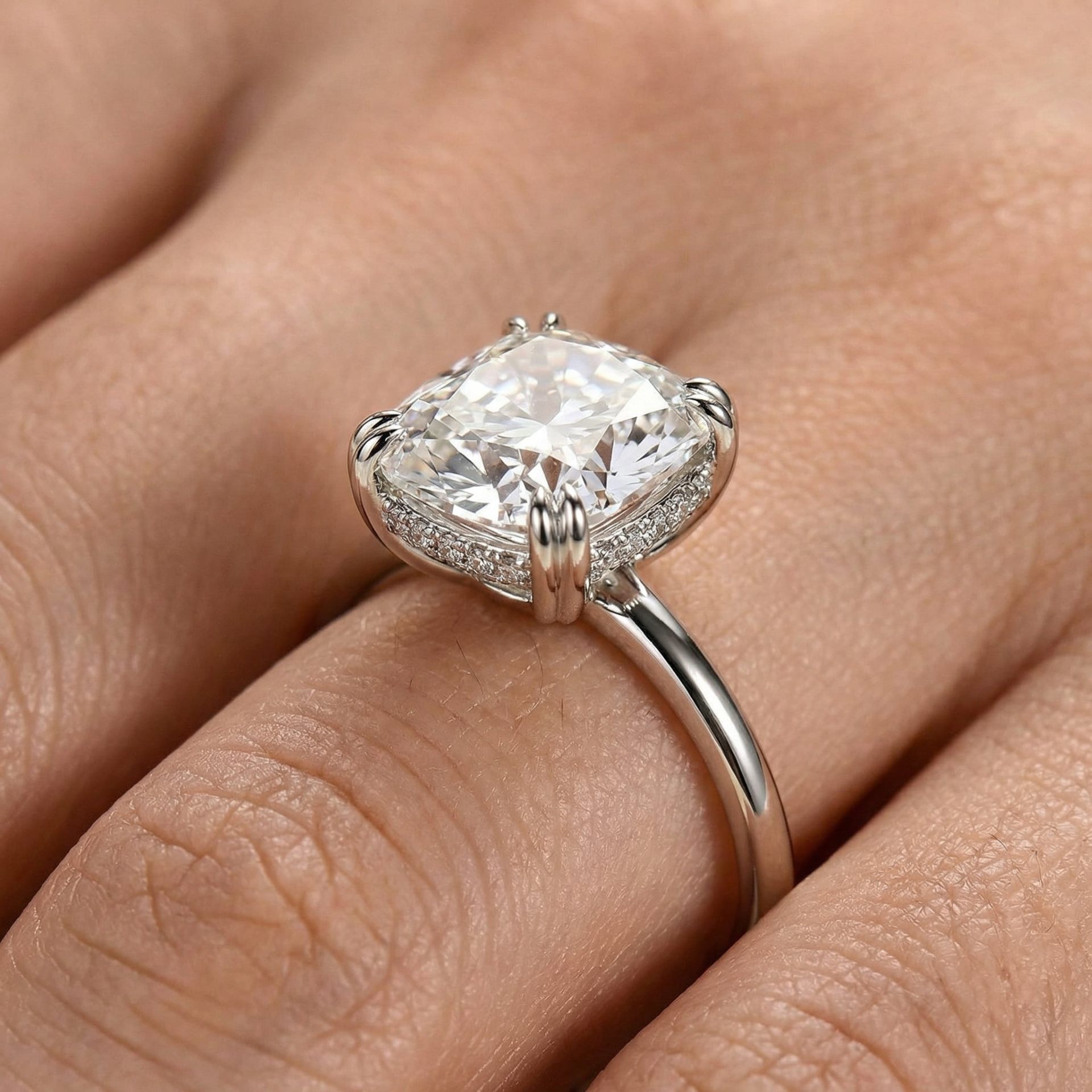 2.97ct Cushion Cut Lab-Grown Diamond Parker Grace with Hidden Halo — 18ct White Gold