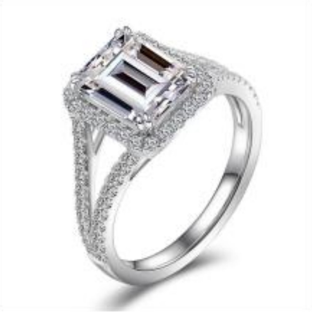 Emerald Cut Hidden Halo & Side Stone Engagement Ring — MARA Bridal (GORI002022)