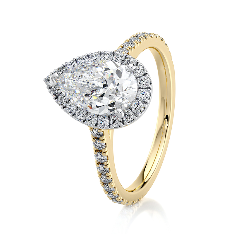 Accent Halo Pear — Pavé Diamond Engagement Ring in 18ct Yellow Gold