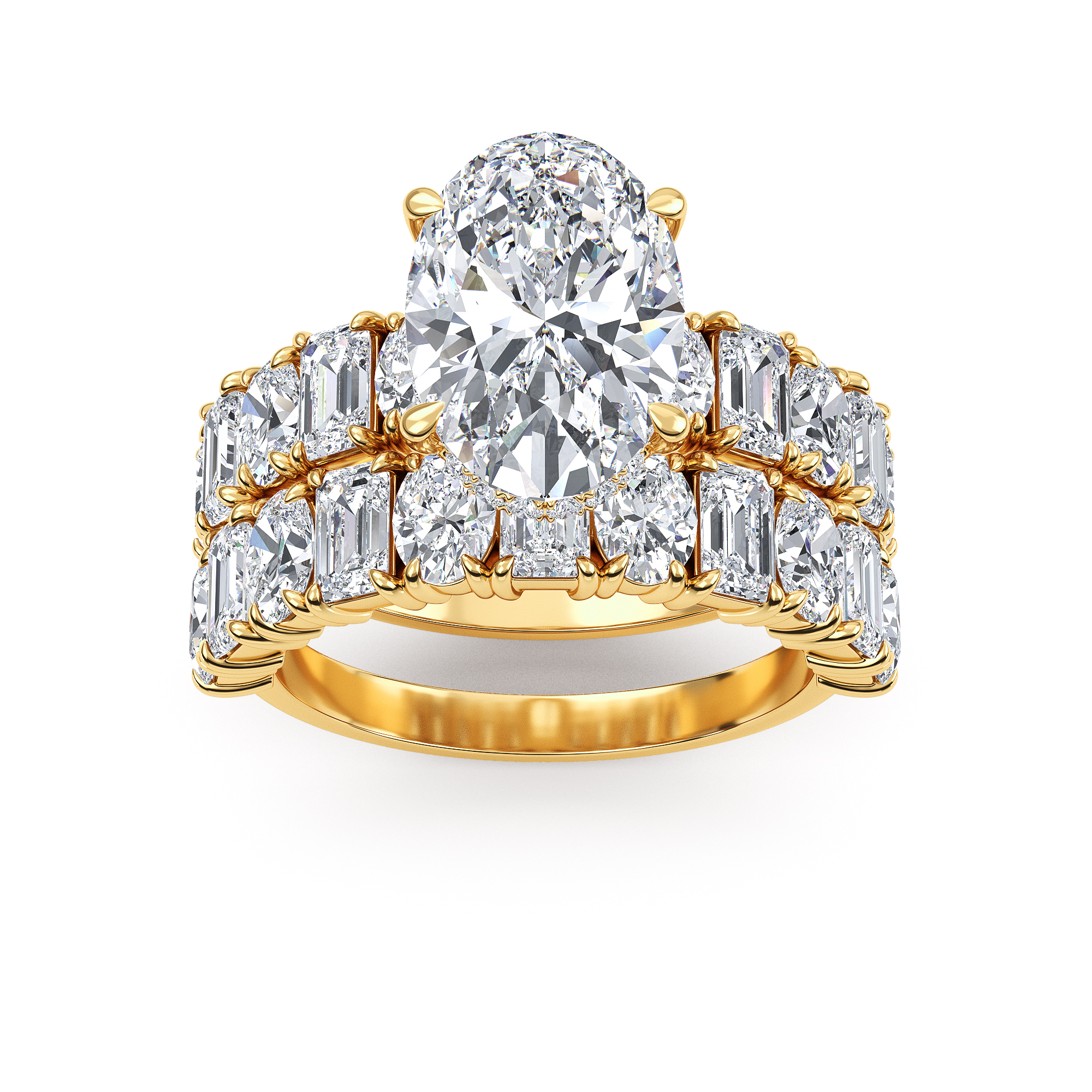 14ct Yellow Gold Lab Grown Diamond Engagement Ring — 6.43ctw Oval Hidden Halo (Mixed Cuts)