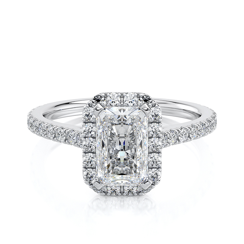 Accent Halo Radiant — Pavé Diamond Engagement Ring in Platinum