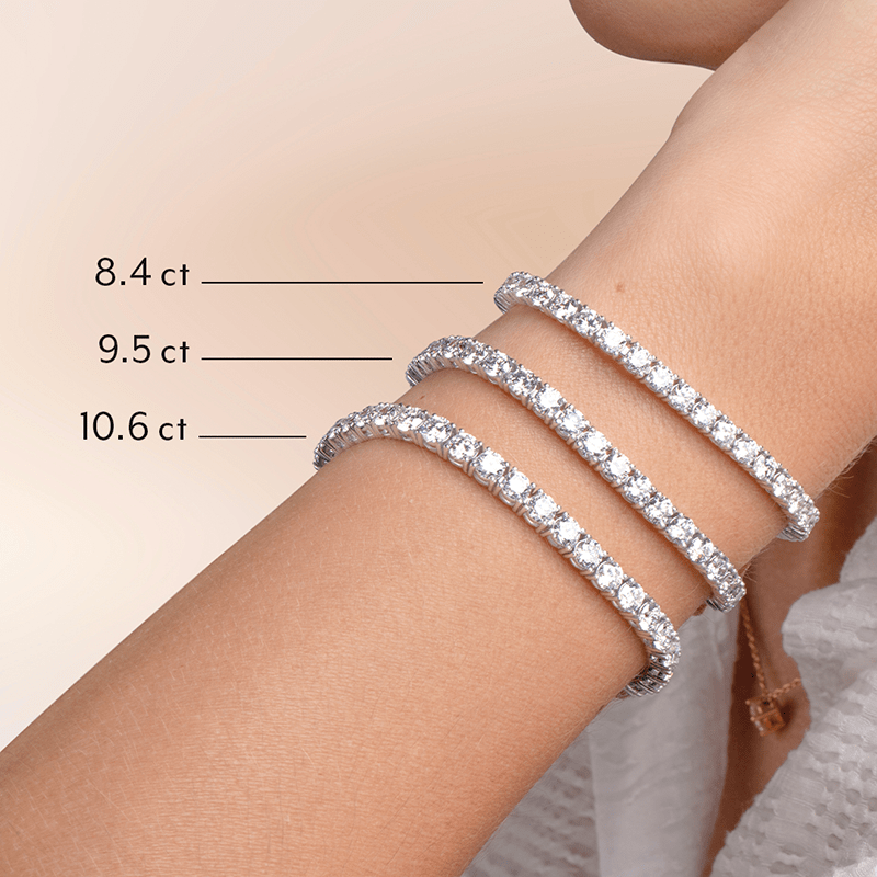 Tennis bracelet carat weight comparison on the wrist
