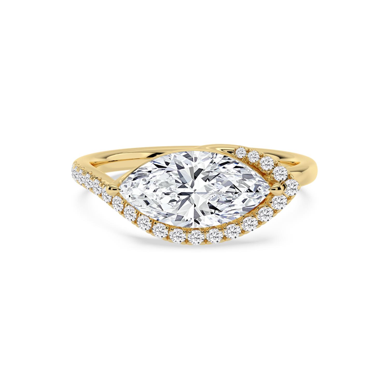 14K Yellow Gold Lab Grown Diamond Engagement Ring — 2.25 ctw East-West Marquise Halo