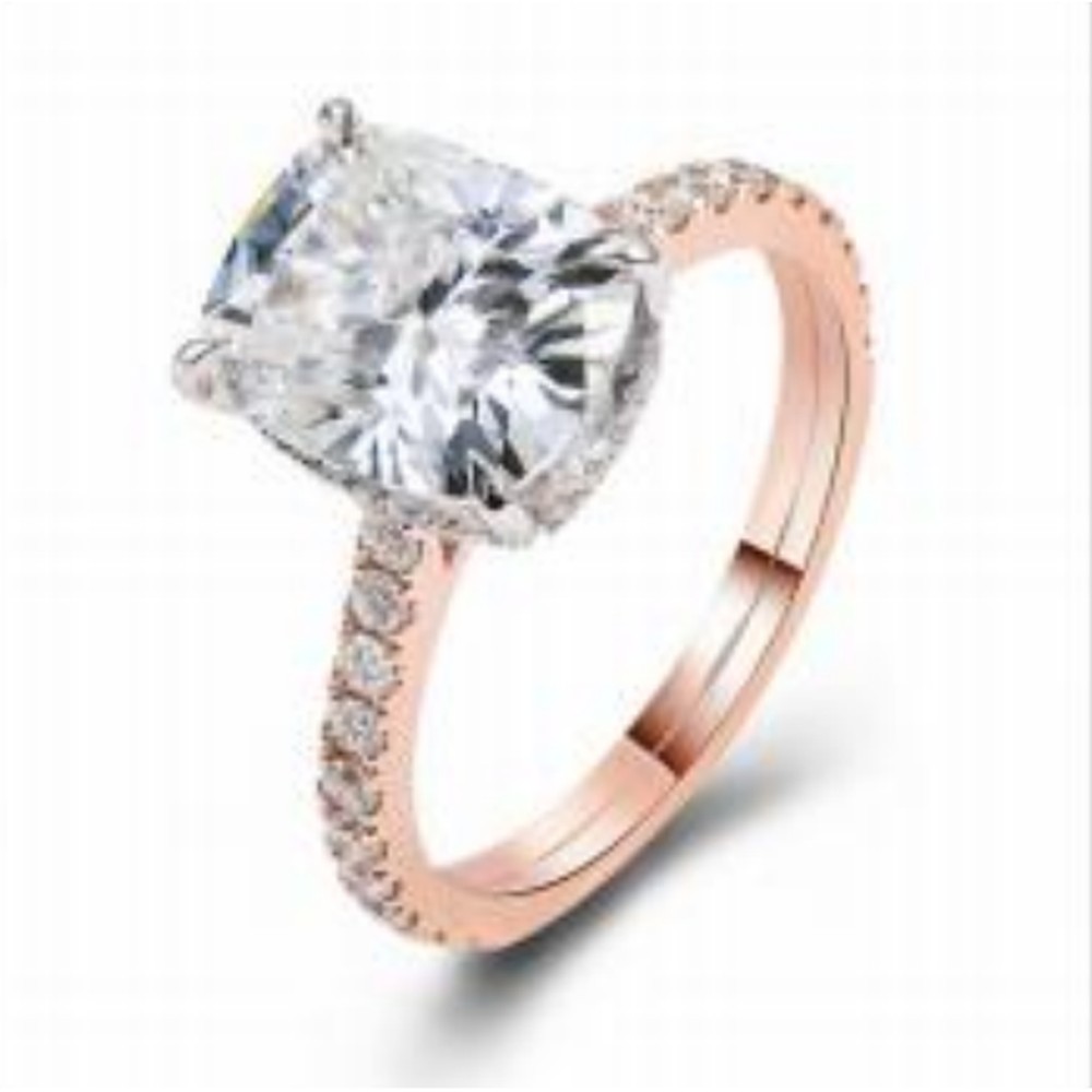 Cushion Cut Hidden Halo & Side Stone Engagement Ring — MARA Bridal (GORI003734)