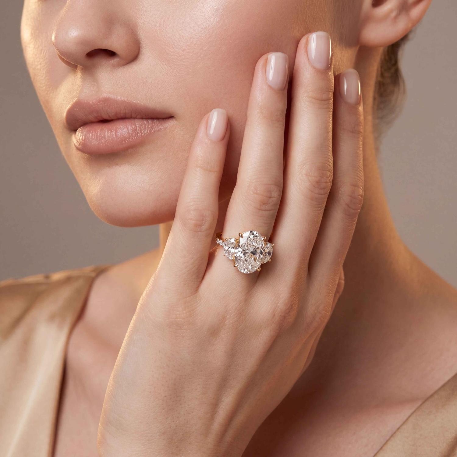 18ct Yellow Gold Lab Grown Diamond Engagement Ring — 11.35 ctw Oval & Half Moon