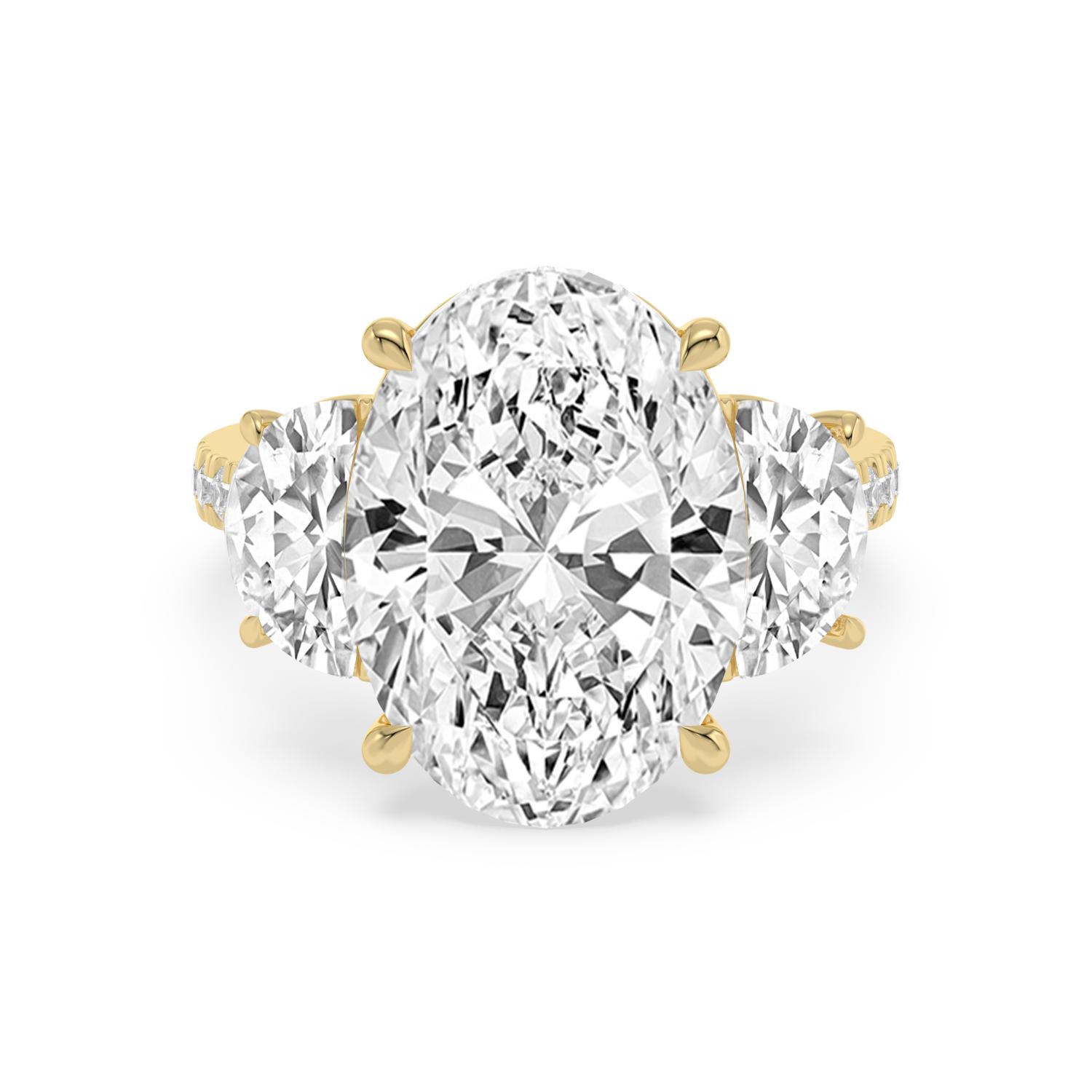 18ct Yellow Gold Lab Grown Diamond Engagement Ring — 11.35 ctw Oval & Half Moon Three-Stone