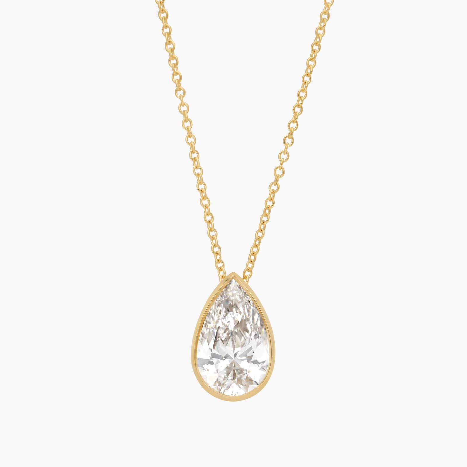 Bezel Pear Solitaire Pendant — 3ct (14ct Yellow Gold)