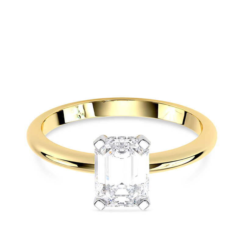 Under Halo Basket Dome — front view of the emerald-cut solitaire