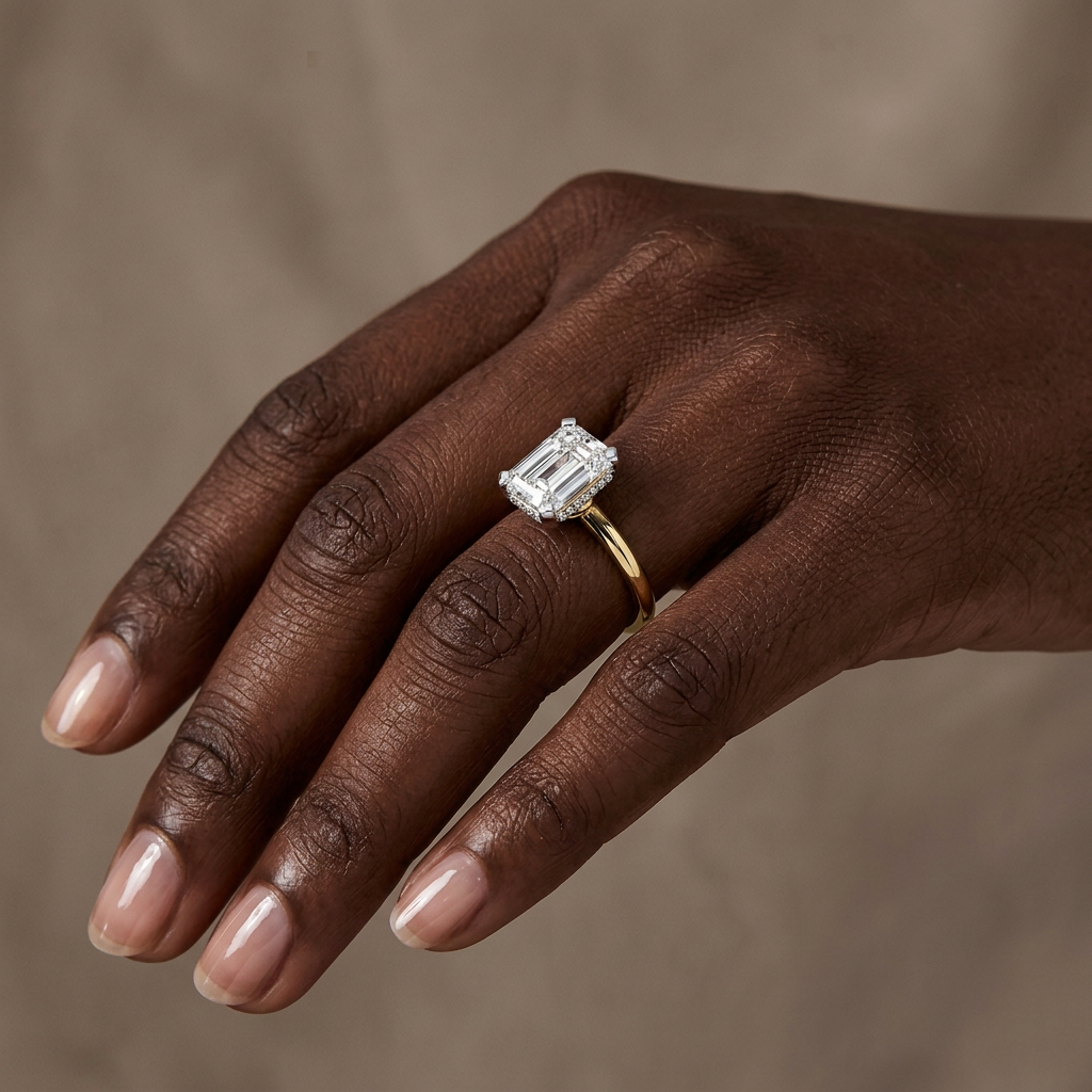 Under Halo Basket Dome worn on a deep-skinned hand in warm studio light