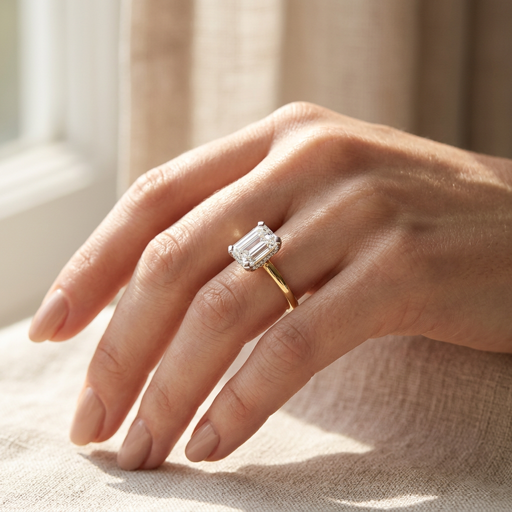 Under Halo Basket Dome worn on a fair-skinned hand by a window